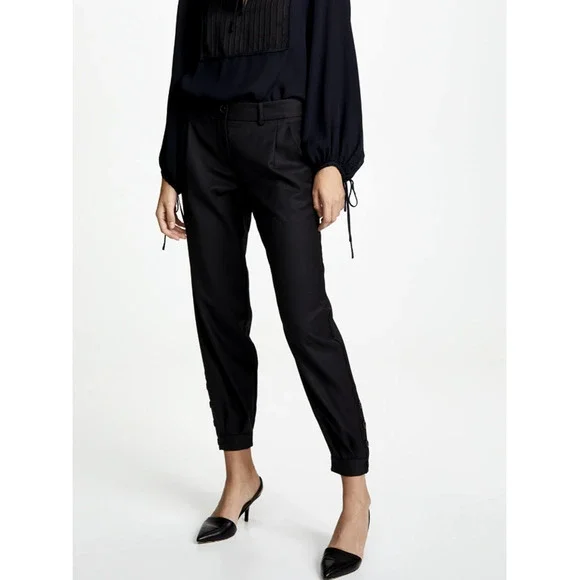 NEW! Nili Lotan 2 Bertina Slouchy VIRGIN WOOL Pants Pleats High Rise Button Hem - Picture 5 of 14